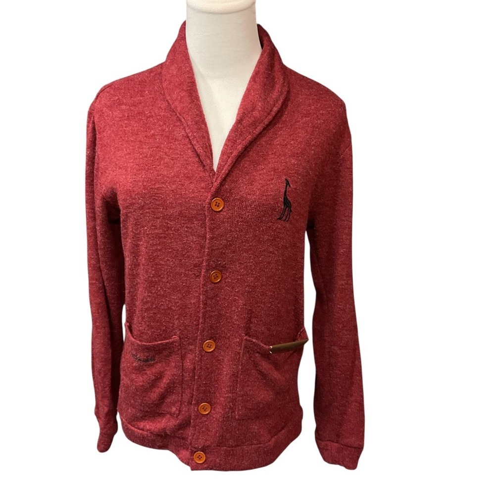 MSG Hemme KP Men's Red Button Closure Long Sleeve Giraffe Logo Cardigan Size S